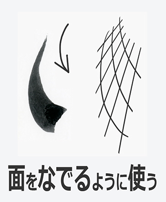 平たく整えた削用筆で描いた幅のある筆跡
