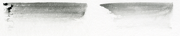 削用筆の穂先の片側に絵具をつけて描いた、片側が濃く反対側がぼけた筆跡
