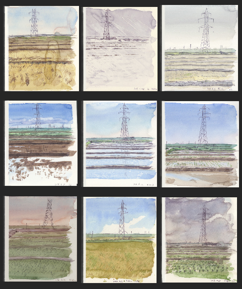 作業部屋の窓から見える景色を、1年ほどかけて描いたスケッチ