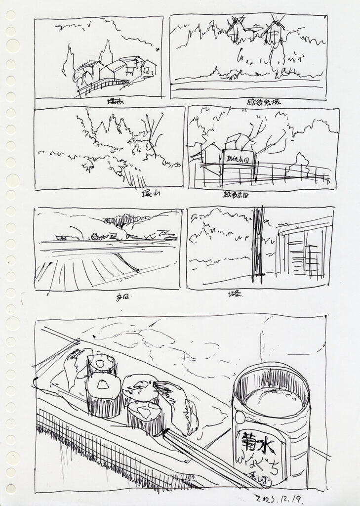 電車が駅に停車している間に描いた短時間スケッチ