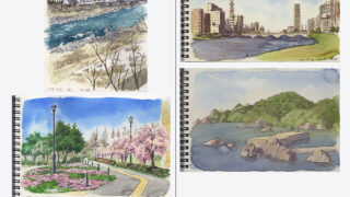 「現地で描いたスケッチ」と「写真を見て描いたスケッチ」画像比較