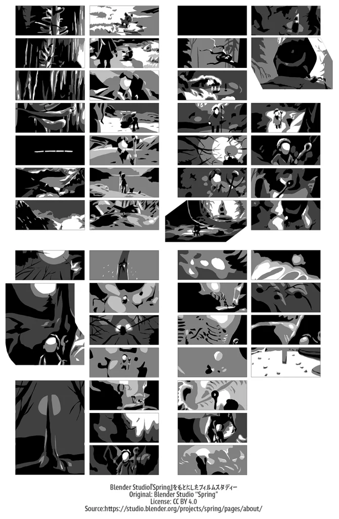 中間明度を1色追加して描いたフィルムスタディー作例一覧