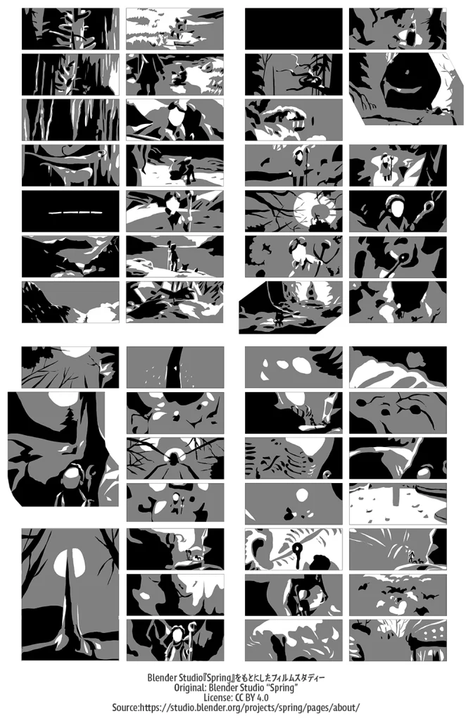 白・グレー・黒の3色で描いたフィルムスタディーの作例一覧